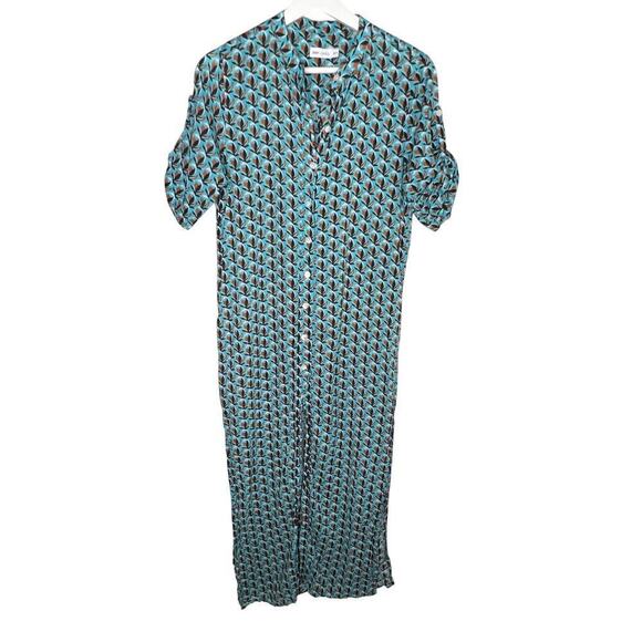 Diane Von Furstenberg x Onia Button Down Printed Blue Maxi Dress Side Slits XS - Picture 1 of 9